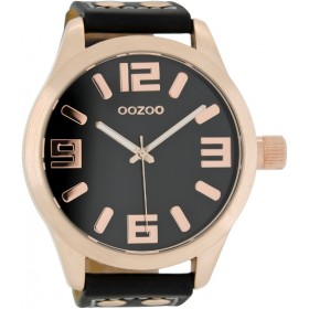 OOZOO Timepieces 51mm Rosegold Black Leather Strap C1109